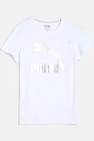 PUMA Girls White Printed Round Neck T-shirt