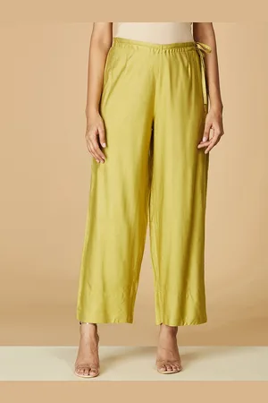 Fabindia Women Green Comfort Straight Fit Cotton Parallel Trousers