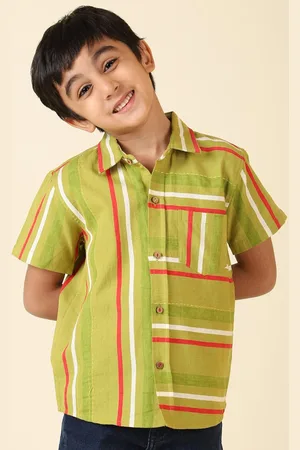 Fabindia Boys Striped Cotton Linen Casual Shirt