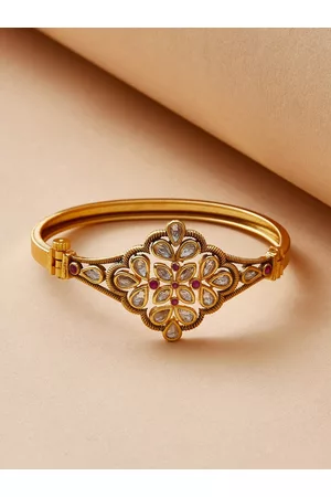 Voylla Women Gold-Plated & White Brass Kundan Bangle