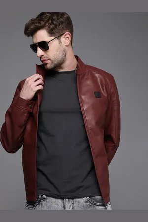 Buy WROGN Men Brown Solid Biker Jacket - Jackets for Men 6832211 | Myntra