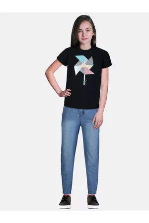 Gini and Jony Girls Black Printed Cotton T-shirt