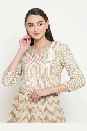 BE INDI Geometric Sequinned Embellished Pure Cotton Top