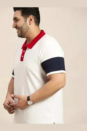 Sztori Men Plus Size White Pure Cotton Solid Polo Collar T-shirt