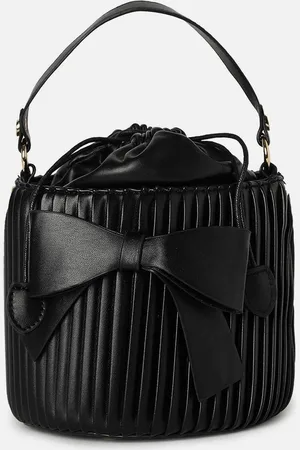 Campus Sutra Textured PU Bucket Handheld Bag with Bow Detail
