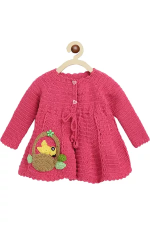 CHUTPUT Girls Pink Hand knitted Crochet Jumper Dress