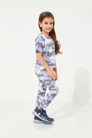 Cherry Crumble Girls Grey & White Printed T-shirt with Trousers