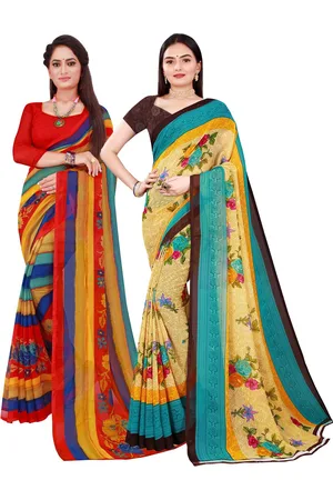 Kalini Red & Yellow Printed Pure Georgette Saree Pack Of 2