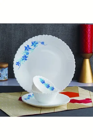 Cello White & Blue Pieces Floral Printed Opalware Glossy Dinner Set