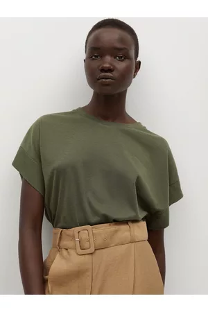 MANGO Women T-shirts - Women Olive Green Sustainable Polyester Dolman Sleeves T-shirt