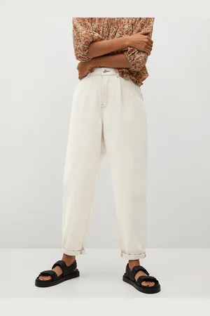 MANGO Women Off-White High-Rise Clean Look Cropped Design Sustainable Slouchy Jeans