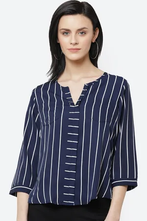 Deewa Women Navy Blue & White Striped Top