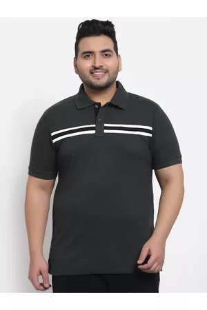 Kalt Men Plus Size Green & White Striped Polo Collar T-shirt
