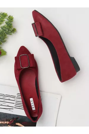 Elle Women Maroon Embellished Ballerinas Flats