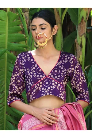 Chidiyaa Women Purple Printed Silk Saree Blouse