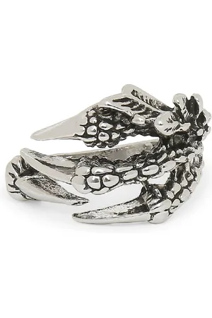 OOMPH Men Handcrafted Silver-Toned Stainless Steel Vintage Gothic Dragon Claw Biker Ring