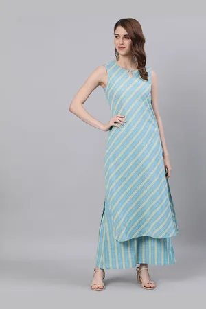 Antaran Women Blue Striped straight Pure Cotton Kurta with Palazzo