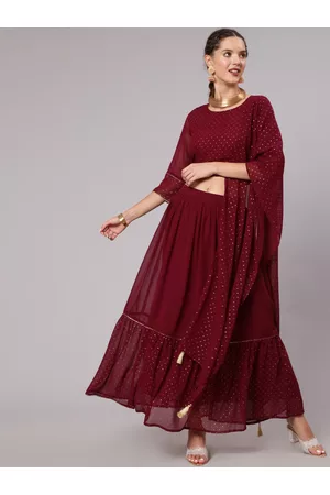 Jaipur Women Maroon Printed Ready to Wear Lehenga & Blouse With Dupatta