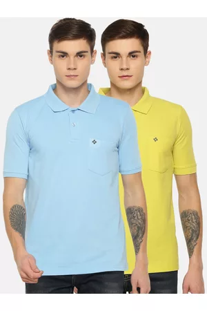 dollar Men Turquoise Blue & Yellow Solid Polo Collar T-shirts