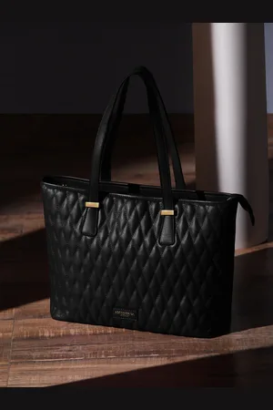 Accessorize Black Faux Leather Lannister Quilted Tote Bag