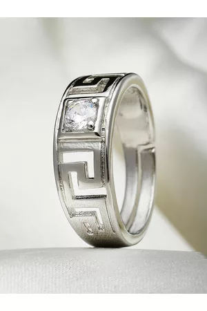 karatcart Men Silver-Plated White AD-Studded Adjustable Finger Ring