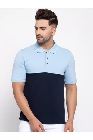 Kalt Men Blue Colourblocked Polo Collar T-shirt