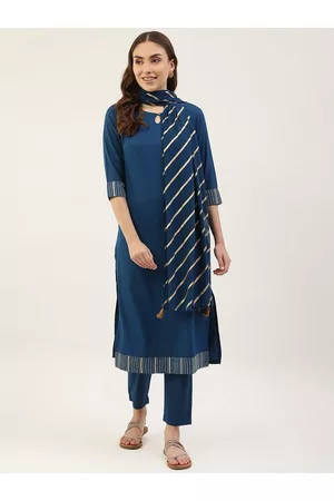FIORRA Women Blue Kurta with Trousers & With Dupatta