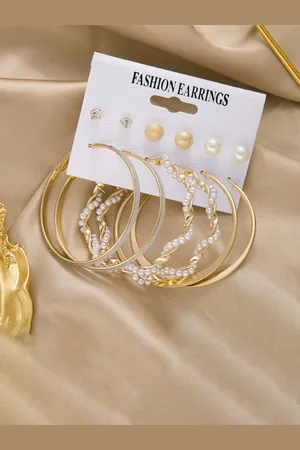 Jewels Galaxy Pack Of 6 Gold-Plated Contemporary Earrings