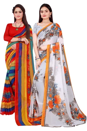 Kalini Red & White Printed Pure Georgette Saree Pack Of 2