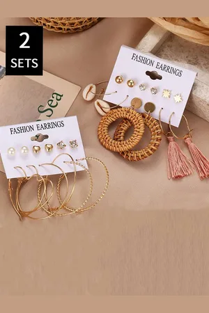 Jewels Galaxy Set of 12 Contemporary Gold Plated Hoop Earrings
