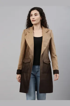 Campus Women Tan Brown Ombre-Dyed Suede Longline Overcoat