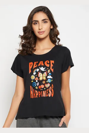 Clovia Women Printed Pure Cotton Lounge T-shirt