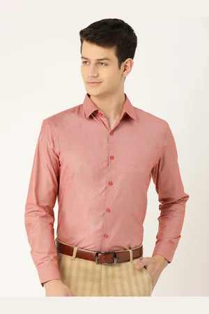 SOJANYA Men Coral Red & Grey Classic Fit Solid Formal Shirt