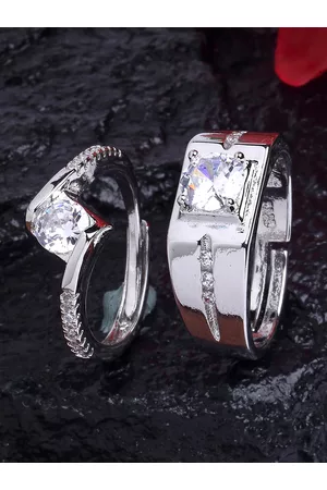 karatcart Set Of 2 Silver-Plated Adjustable Finger Ring