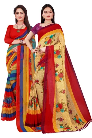 Kalini Pack Of 2 Women Beige & Multicolor Pure Georgette Saree With Unstitched Blouse