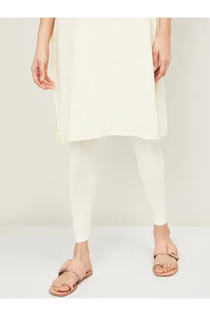 Lifestyle Women Off White Solid Cotton Ankle-Length Leggings