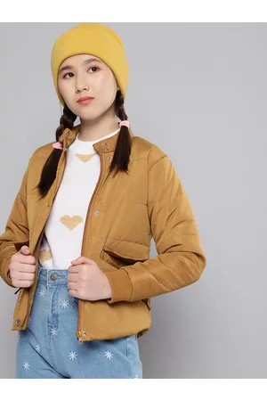 M&H Girls Mustard Yellow Solid Padded Jacket