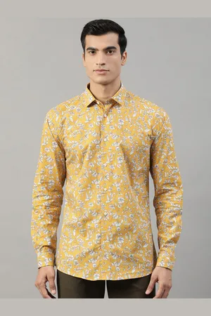 HARSAM Men Mustard Yellow & Off-White Slim Fit Printed Casual Shirt