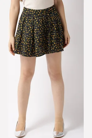 Sera Women Black & Yellow Printed Flared Mini Skirt