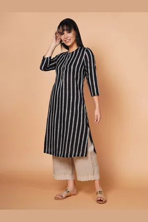 BARARA ETHNIC Women Black Striped Pure cotton Kurta