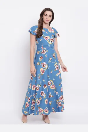 Deewa Women Blue & Yellow Floral Printed Maxi Dress