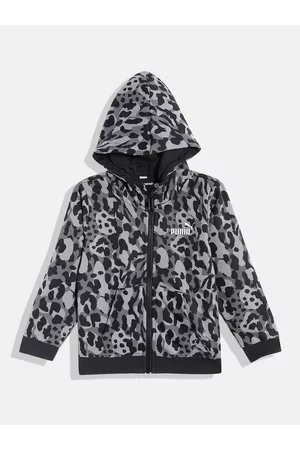 PUMA Girls Leopard Print Alpha AOP Full-Zip Hooded Regular Fit Sweatshirt
