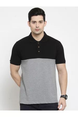 Kalt Men Grey & Black Colourblocked Polo Collar T-shirt