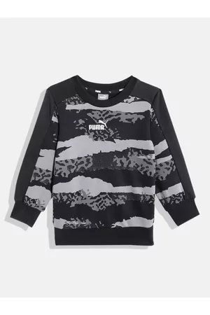 PUMA Boys Camouflage Printed Regular Fit Alpha AOP Crew Sweatshirt