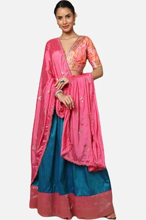 SALWAR STUDIO Women Pink Printed Dupion Silk Padded Saree Blouse