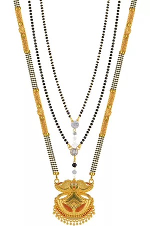 Brandsoon Set Of 3 Gold-Plated & Black Beaded Mangalsutra