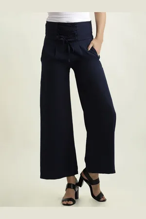 Miss Chase Women Navy Blue Regular Fit Solid Bootcut Trousers
