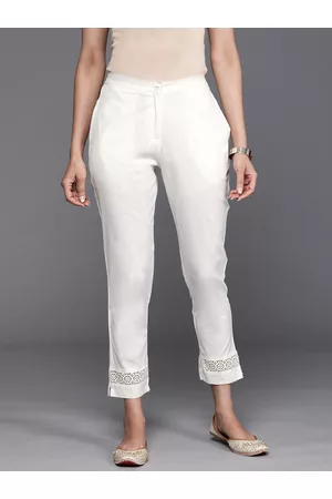 Libas Women Off White Pure Cotton Trousers