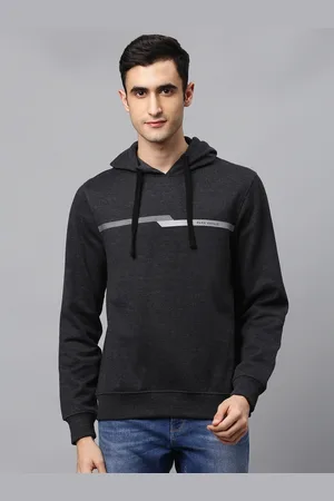 Park Avenue Men Charcoal Grey Slim Fit Solid Hooded Sweatshirt