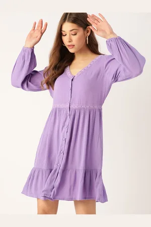 DressBerry Women Lavender Textured Knit A-Line Dress